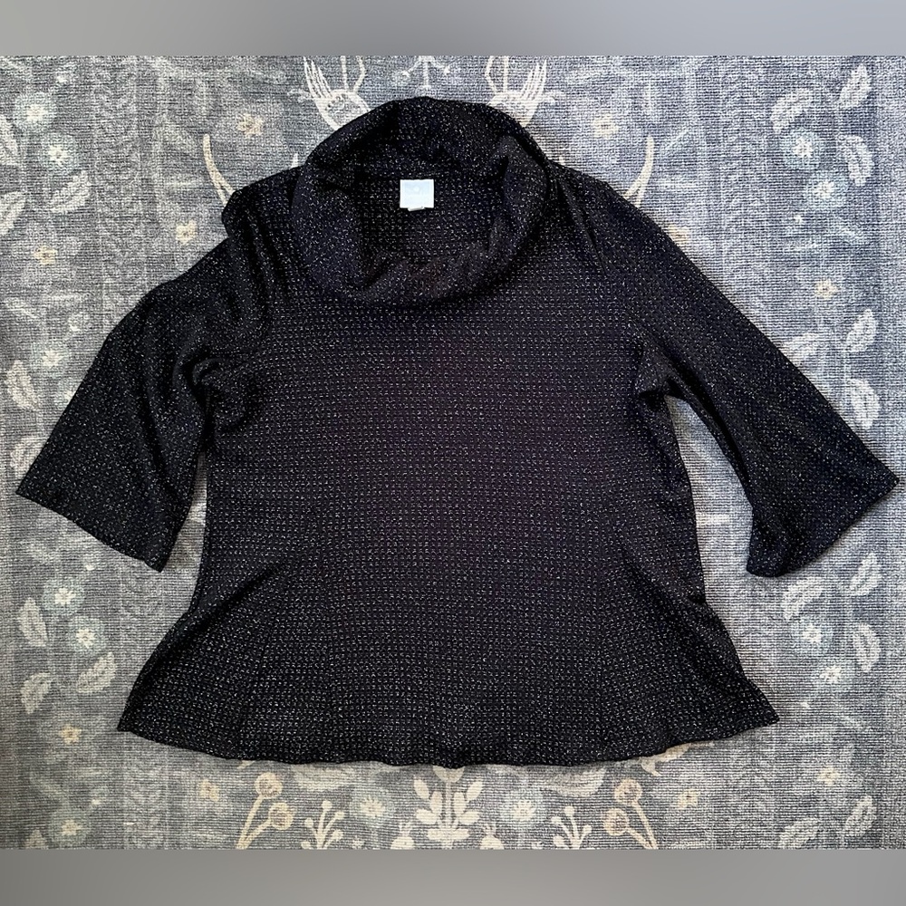 Sunday Black Cowl Neck Sweater with metallic silver